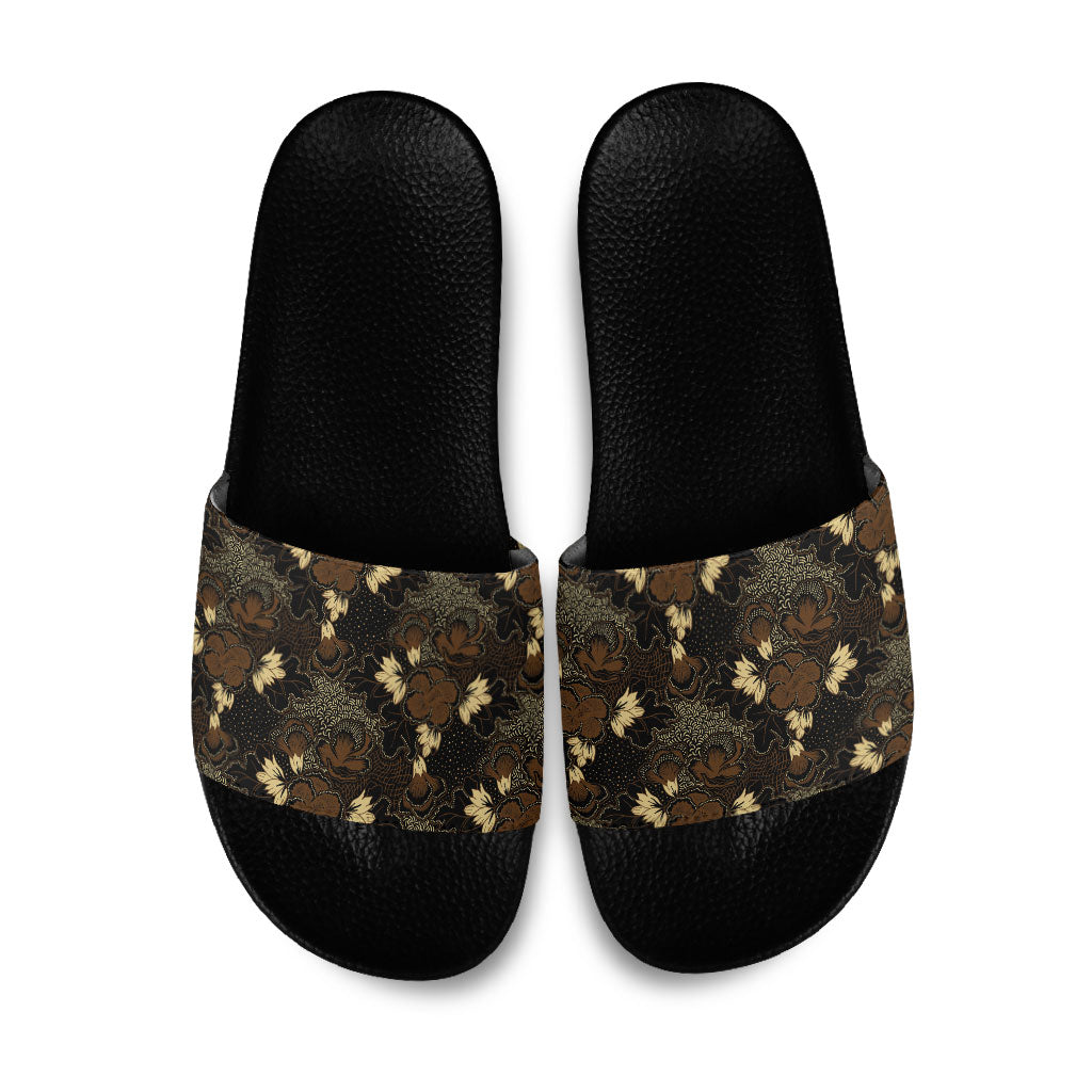 Javanese Batik Semen Slide Sandals Indonesian Traditional Pattern LT01 Black - Polynesian Pride