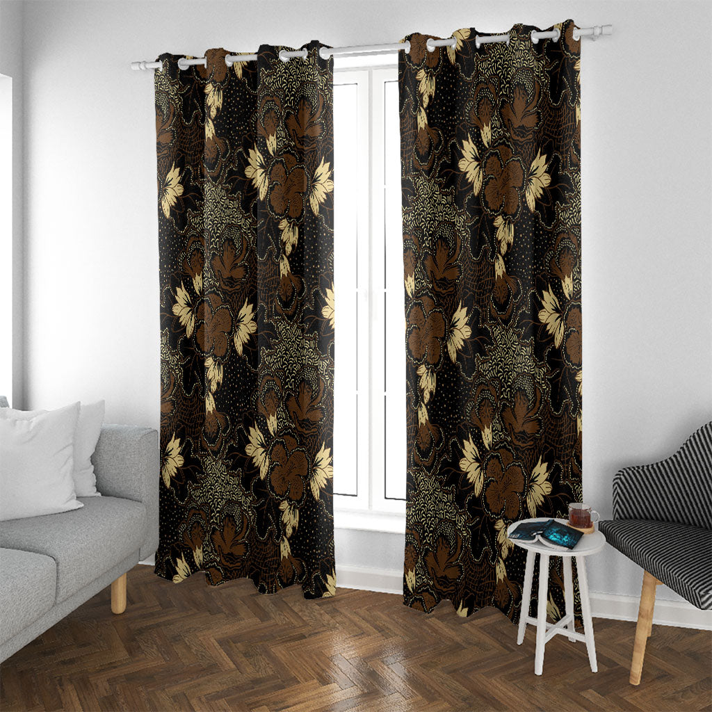 Javanese Batik Semen Window Curtain Indonesian Traditional Pattern LT01 With Grommets Black - Polynesian Pride