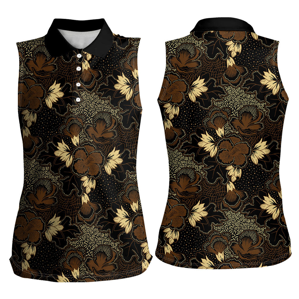 Javanese Batik Semen Women Sleeveless Polo Shirt Indonesian Traditional Pattern