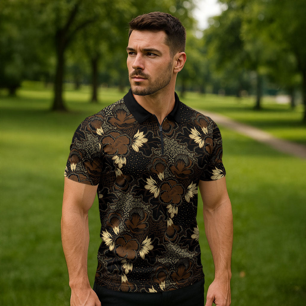 Javanese Batik Semen Zipper Polo Shirt Indonesian Traditional Pattern LT01 - Polynesian Pride
