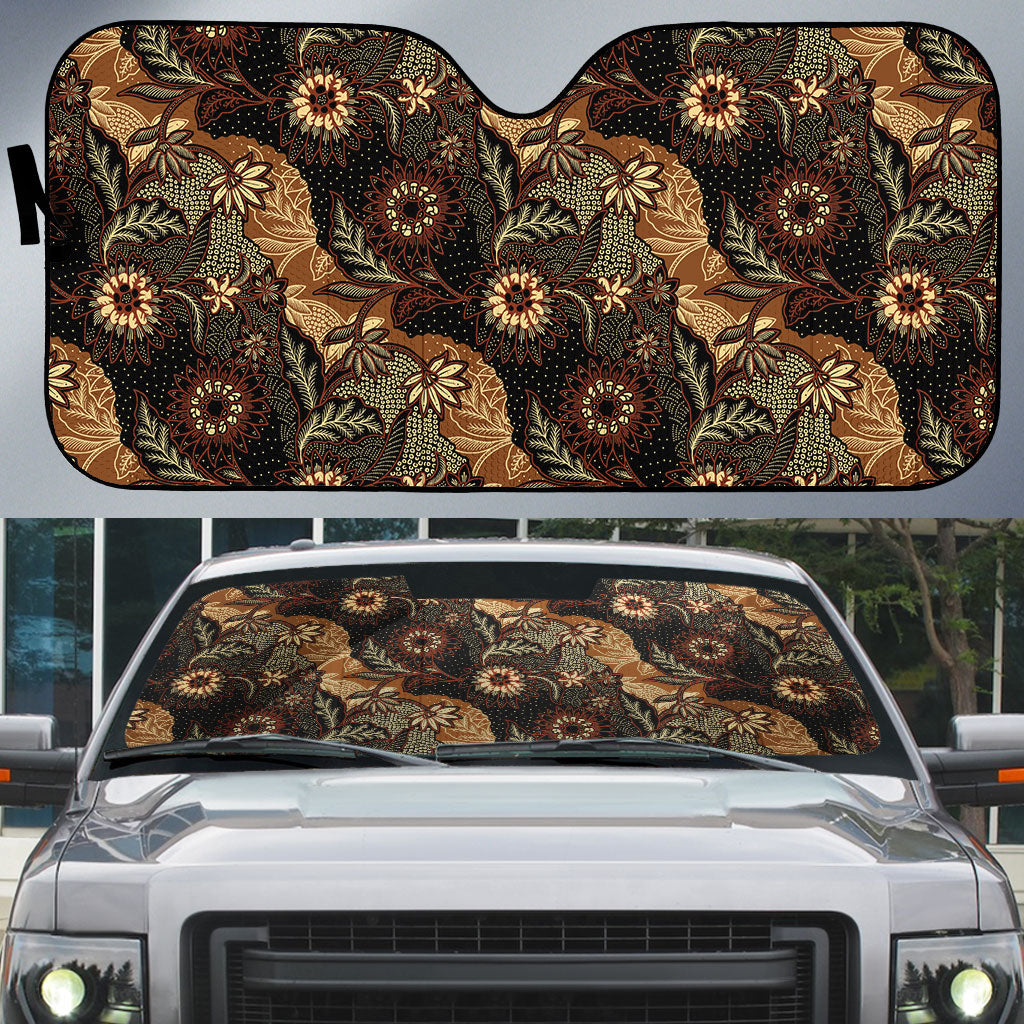 Batik Pedalaman Semen Lereng Style Auto Sun Shade Indonesian Traditional Pattern LT01 Black - Polynesian Pride