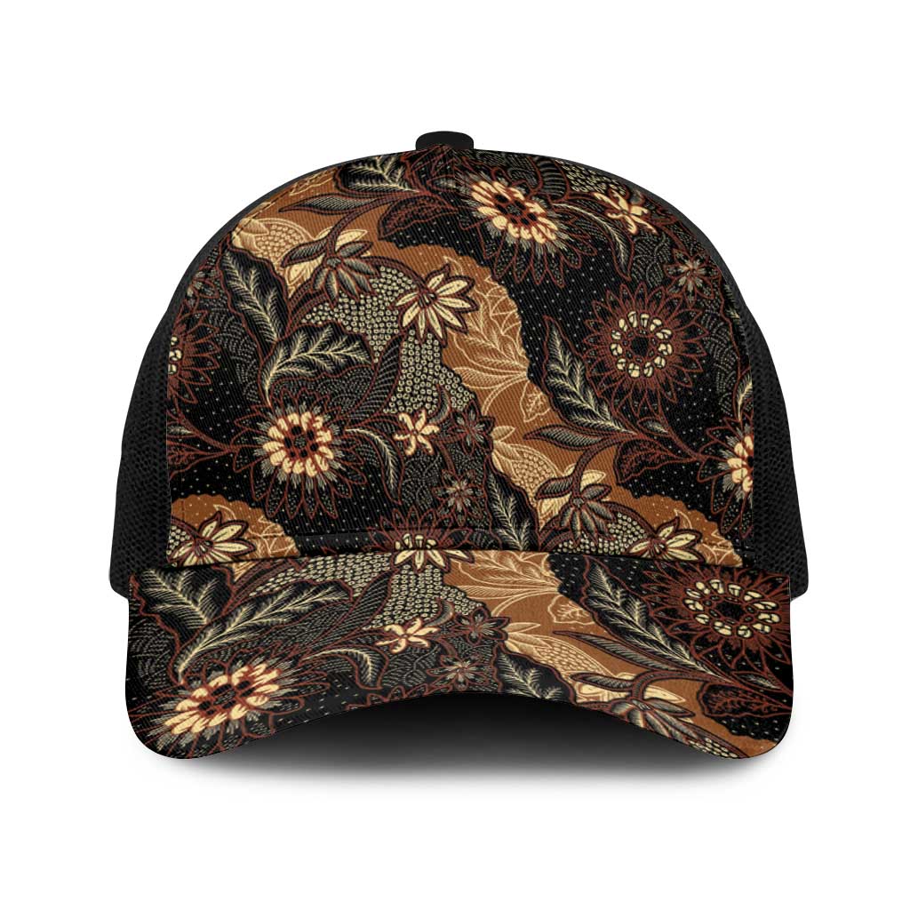 Batik Pedalaman Semen Lereng Style Baseball Net Cap Indonesian Traditional Pattern LT01 One Size Black Black - Polynesian Pride