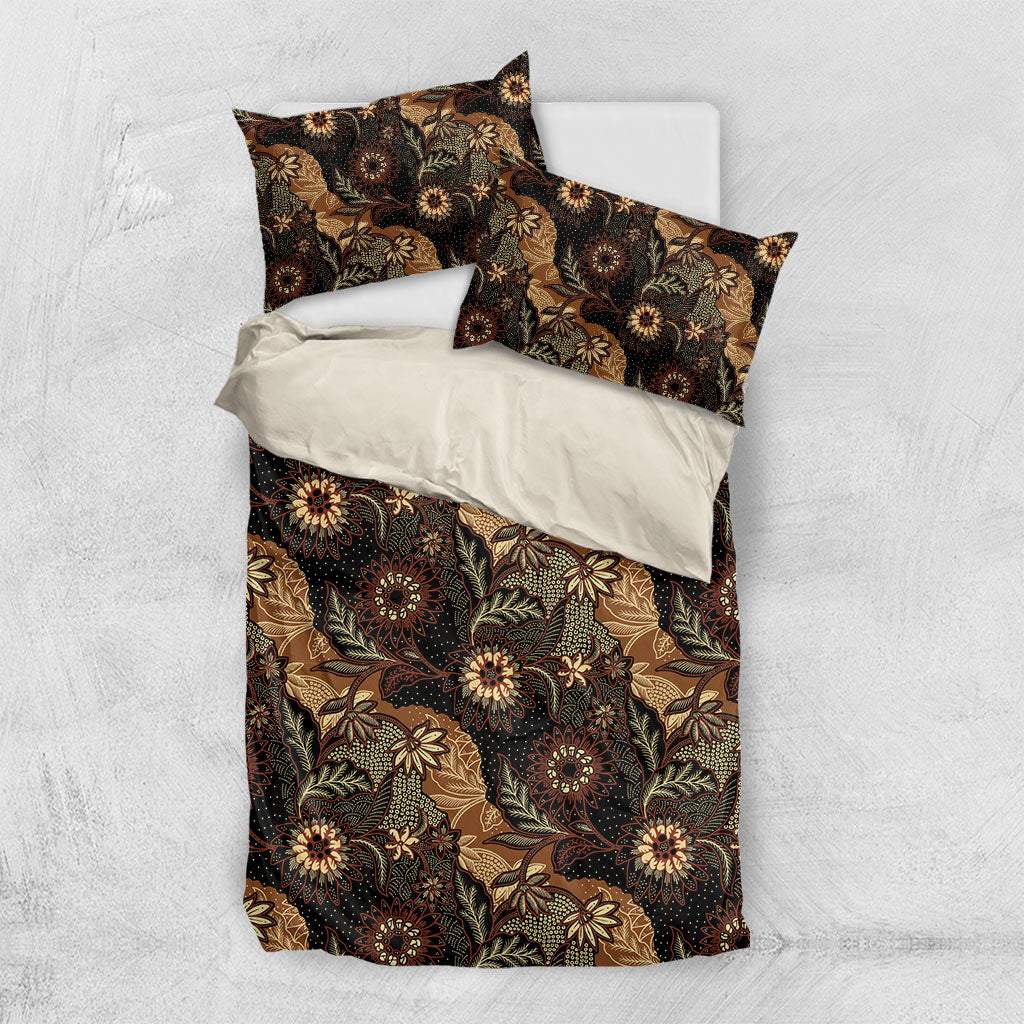 Batik Pedalaman Semen Lereng Style Bedding Set Indonesian Traditional Pattern LT01 US Twin 172cm x 218cm Black - Polynesian Pride