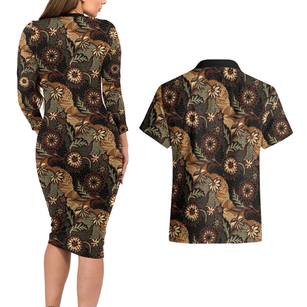 Batik Pedalaman Semen Lereng Style Couples Matching Long Sleeve Bodycon Dress and Hawaiian Shirt Indonesian Traditional Pattern