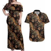 Batik Pedalaman Semen Lereng Style Couples Matching Off Shoulder Maxi Dress and Hawaiian Shirt Indonesian Traditional Pattern