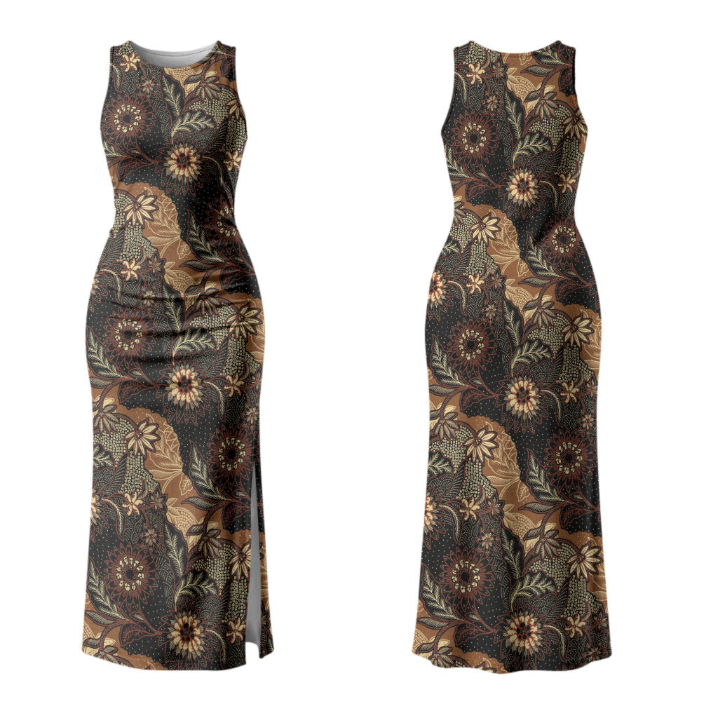 Batik Pedalaman Semen Lereng Style Couples Matching Tank Maxi Dress and Long Sleeve Button Shirt Indonesian Traditional Pattern LT01 - Polynesian Pride