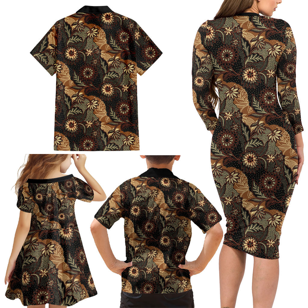 Batik Pedalaman Semen Lereng Style Family Matching Long Sleeve Bodycon Dress and Hawaiian Shirt Indonesian Traditional Pattern