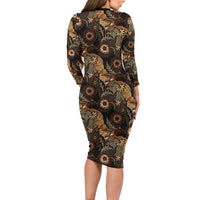 Batik Pedalaman Semen Lereng Style Family Matching Long Sleeve Bodycon Dress and Hawaiian Shirt Indonesian Traditional Pattern