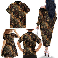 Batik Pedalaman Semen Lereng Style Family Matching Off The Shoulder Long Sleeve Dress and Hawaiian Shirt Indonesian Traditional Pattern