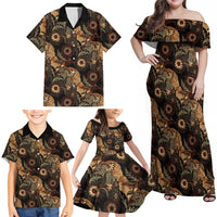 Batik Pedalaman Semen Lereng Style Family Matching Off Shoulder Maxi Dress and Hawaiian Shirt Indonesian Traditional Pattern