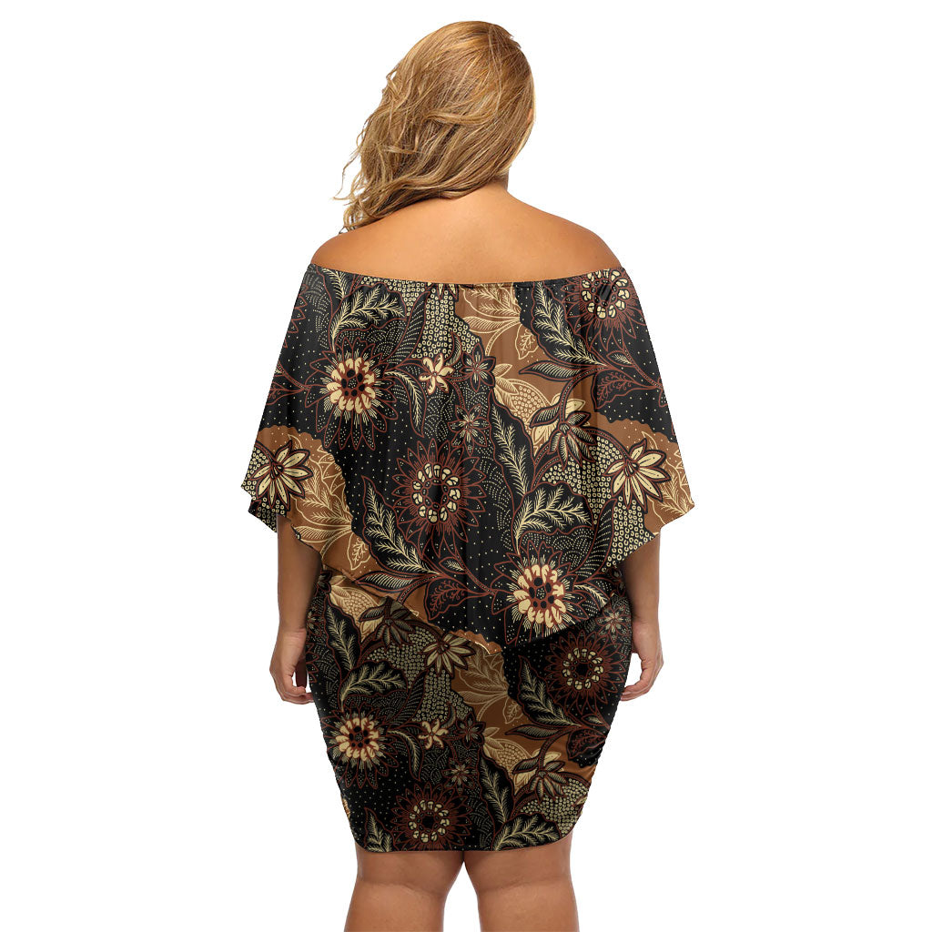 Batik Pedalaman Semen Lereng Style Family Matching Off Shoulder Short Dress and Hawaiian Shirt Indonesian Traditional Pattern