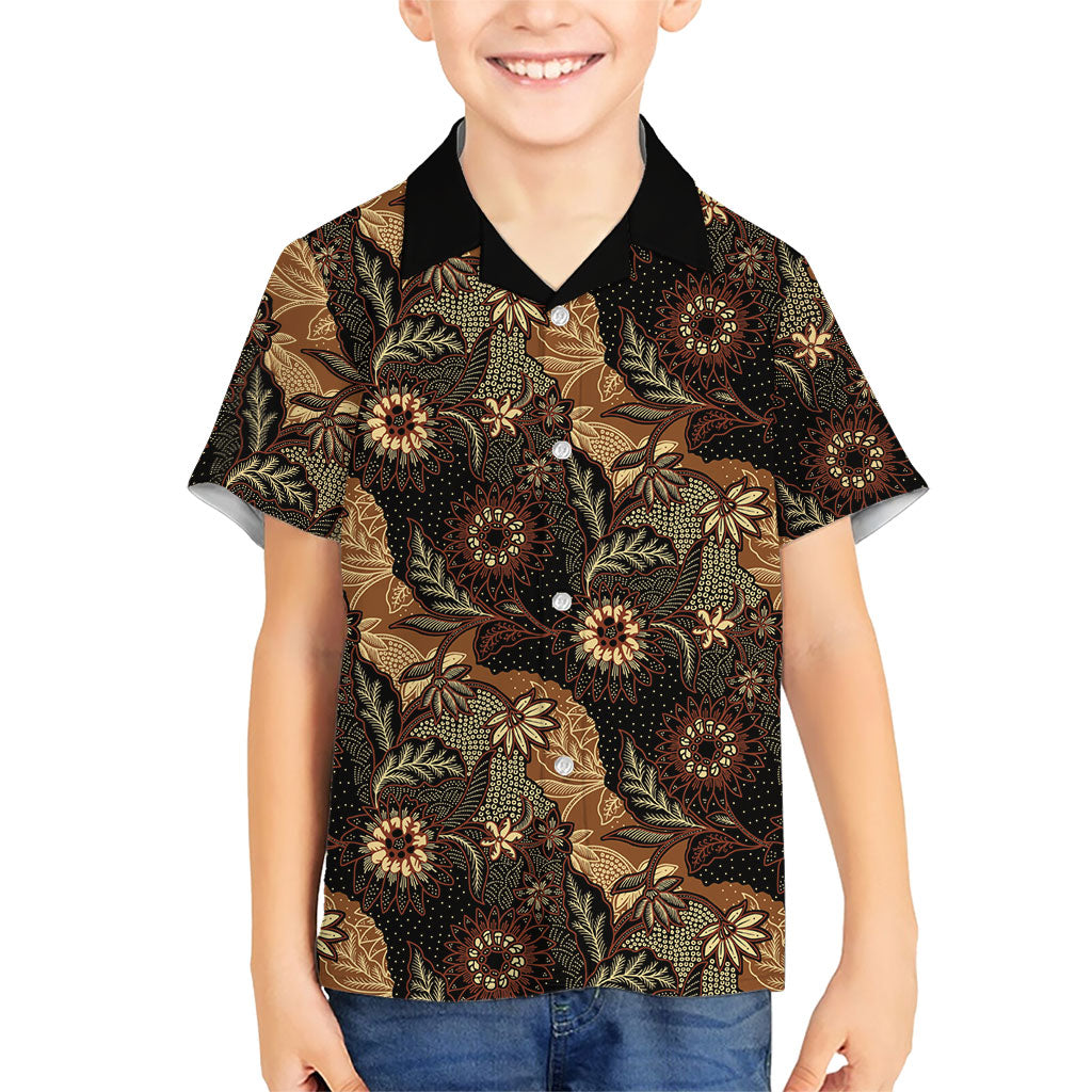 Batik Pedalaman Semen Lereng Style Family Matching Off Shoulder Short Dress and Hawaiian Shirt Indonesian Traditional Pattern