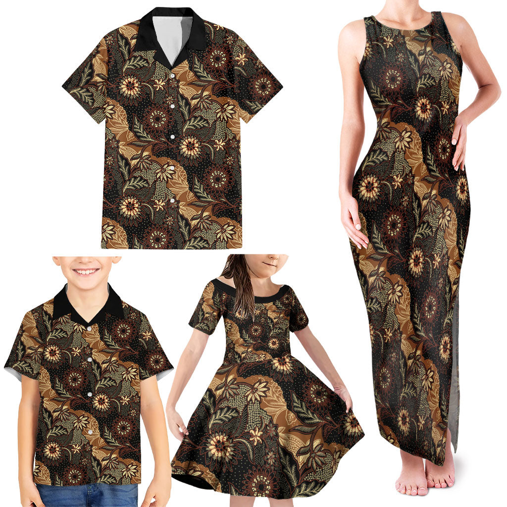 Batik Pedalaman Semen Lereng Style Family Matching Tank Maxi Dress and Hawaiian Shirt Indonesian Traditional Pattern