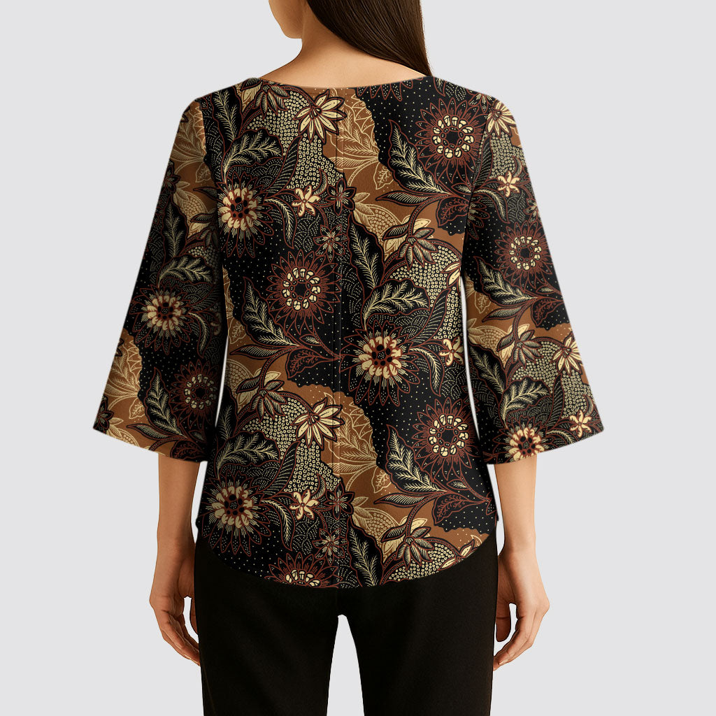 Batik Pedalaman Semen Lereng Style Kimono Sleeve Blouse Indonesian Traditional Pattern