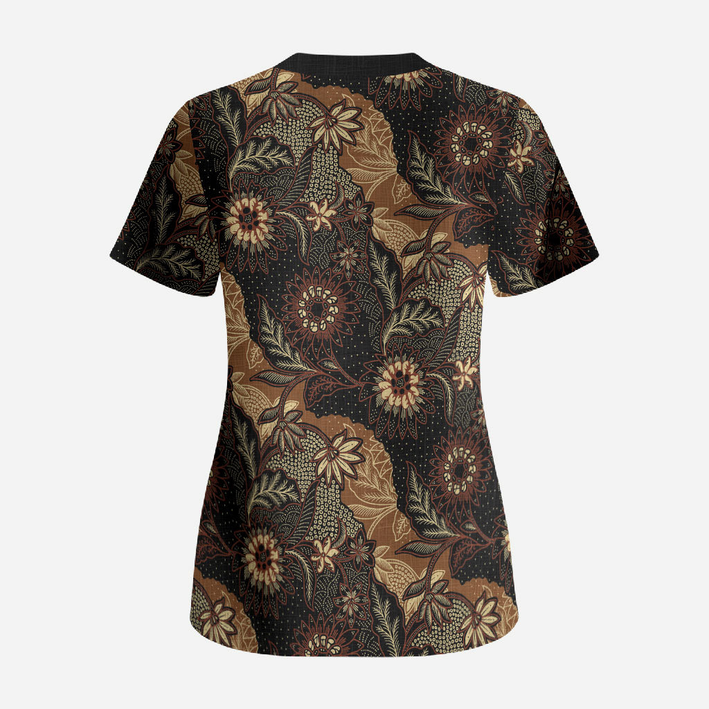 Batik Pedalaman Semen Lereng Style Scrub Top Indonesian Traditional Pattern