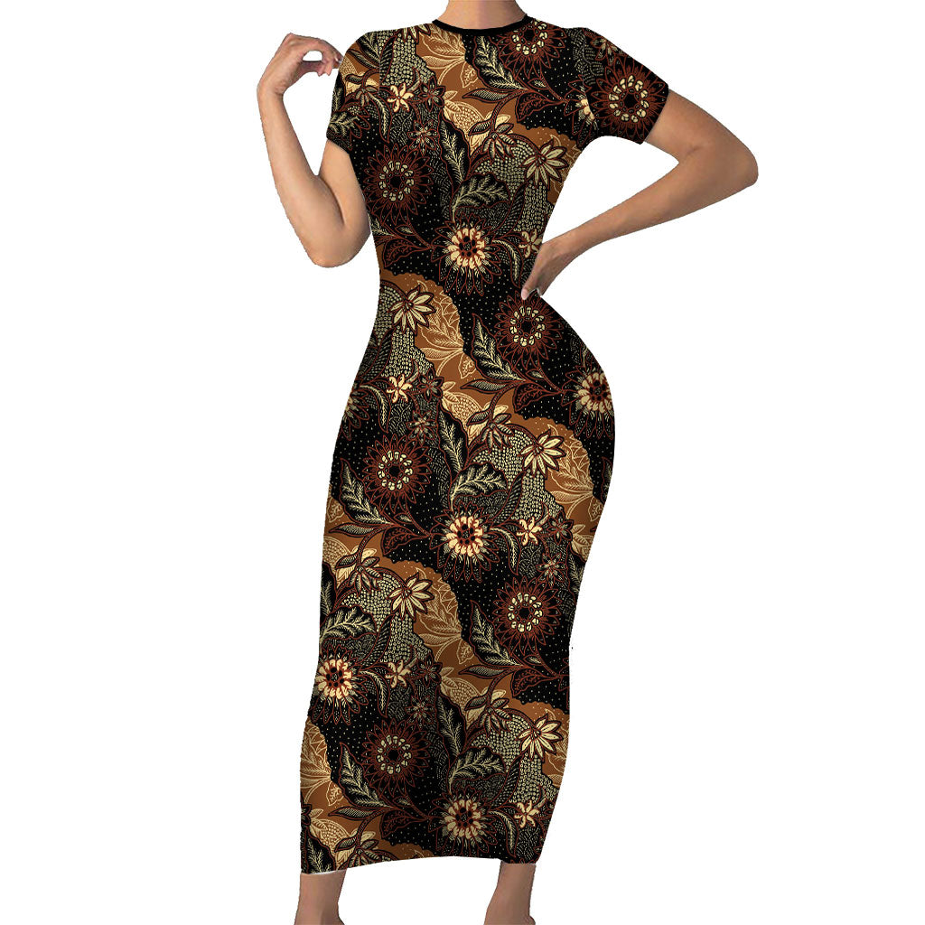 Batik Pedalaman Semen Lereng Style Short Sleeve Bodycon Dress Indonesian Traditional Pattern