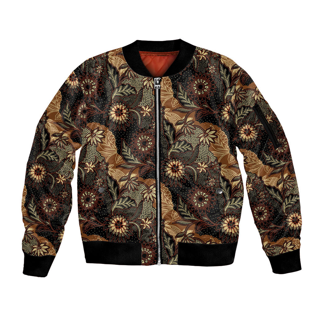 Batik Pedalaman Semen Lereng Style Sleeve Zip Bomber Jacket Indonesian Traditional Pattern LT01 Unisex Black - Polynesian Pride