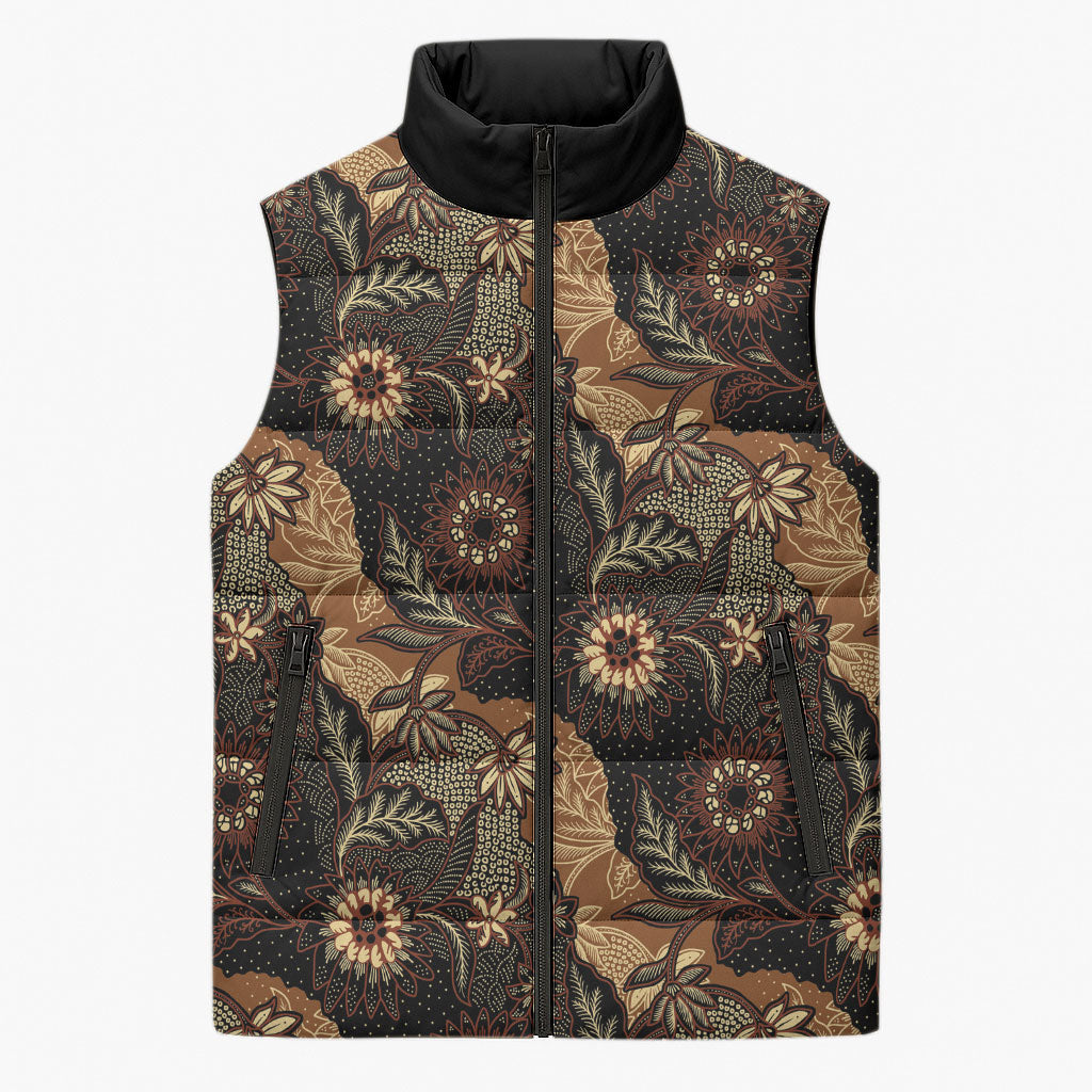 Batik Pedalaman Semen Lereng Style Sleeveless Puffer Jacket Indonesian Traditional Pattern LT01 Unisex Black - Polynesian Pride