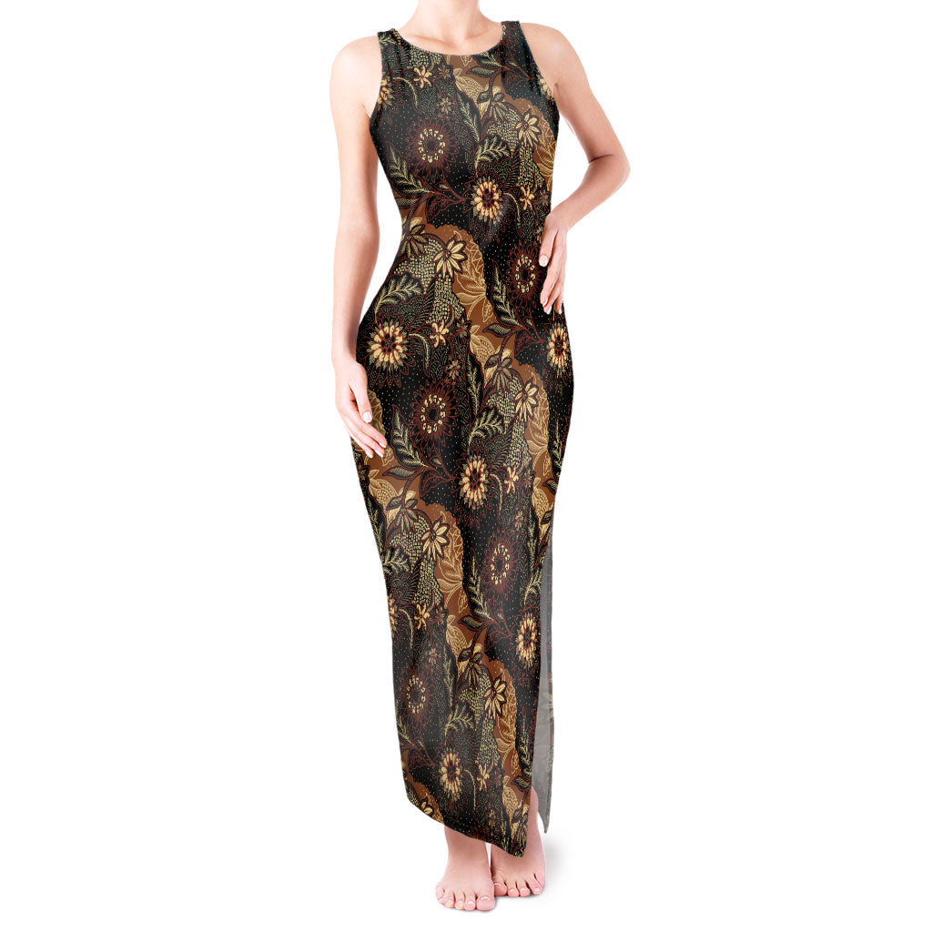 Batik Pedalaman Semen Lereng Style Tank Maxi Dress Indonesian Traditional Pattern LT01 Women Black - Polynesian Pride
