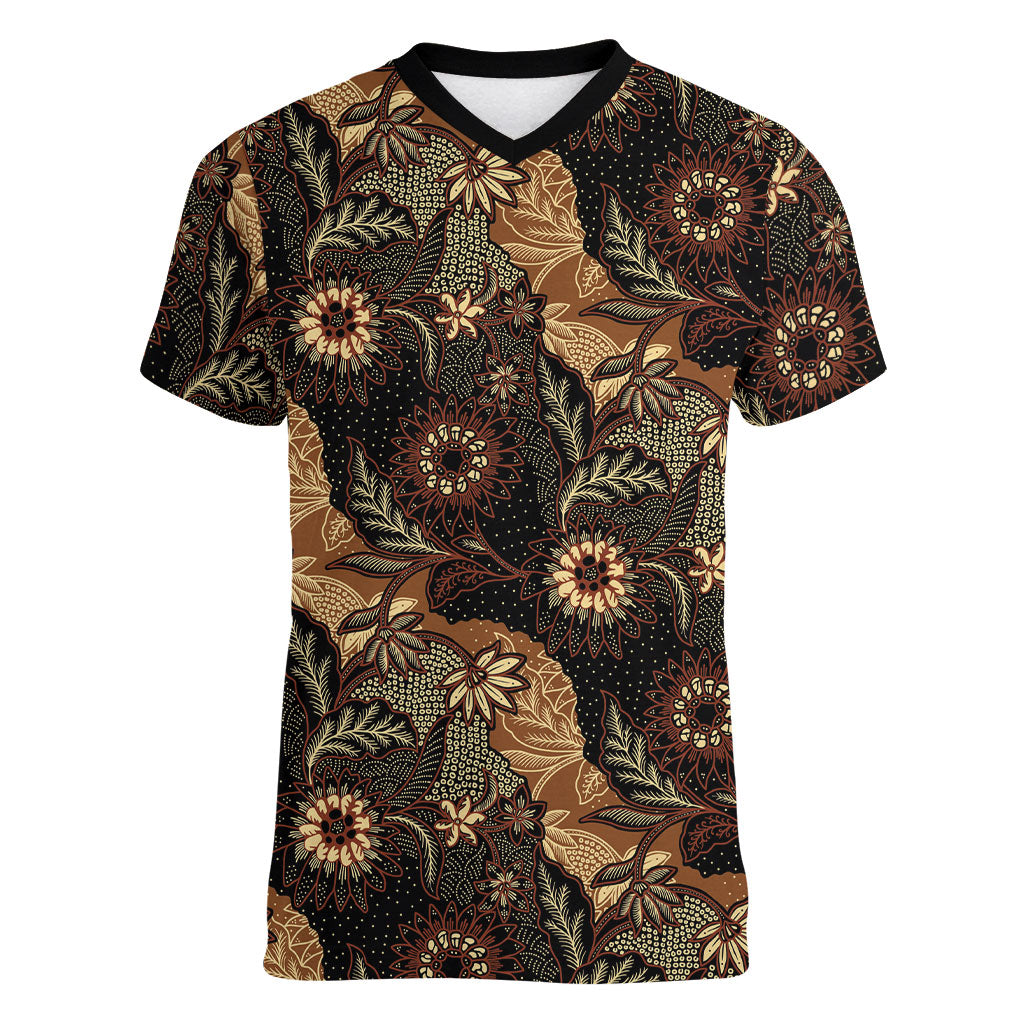 Batik Pedalaman Semen Lereng Style Women V-Neck T-Shirt Indonesian Traditional Pattern
