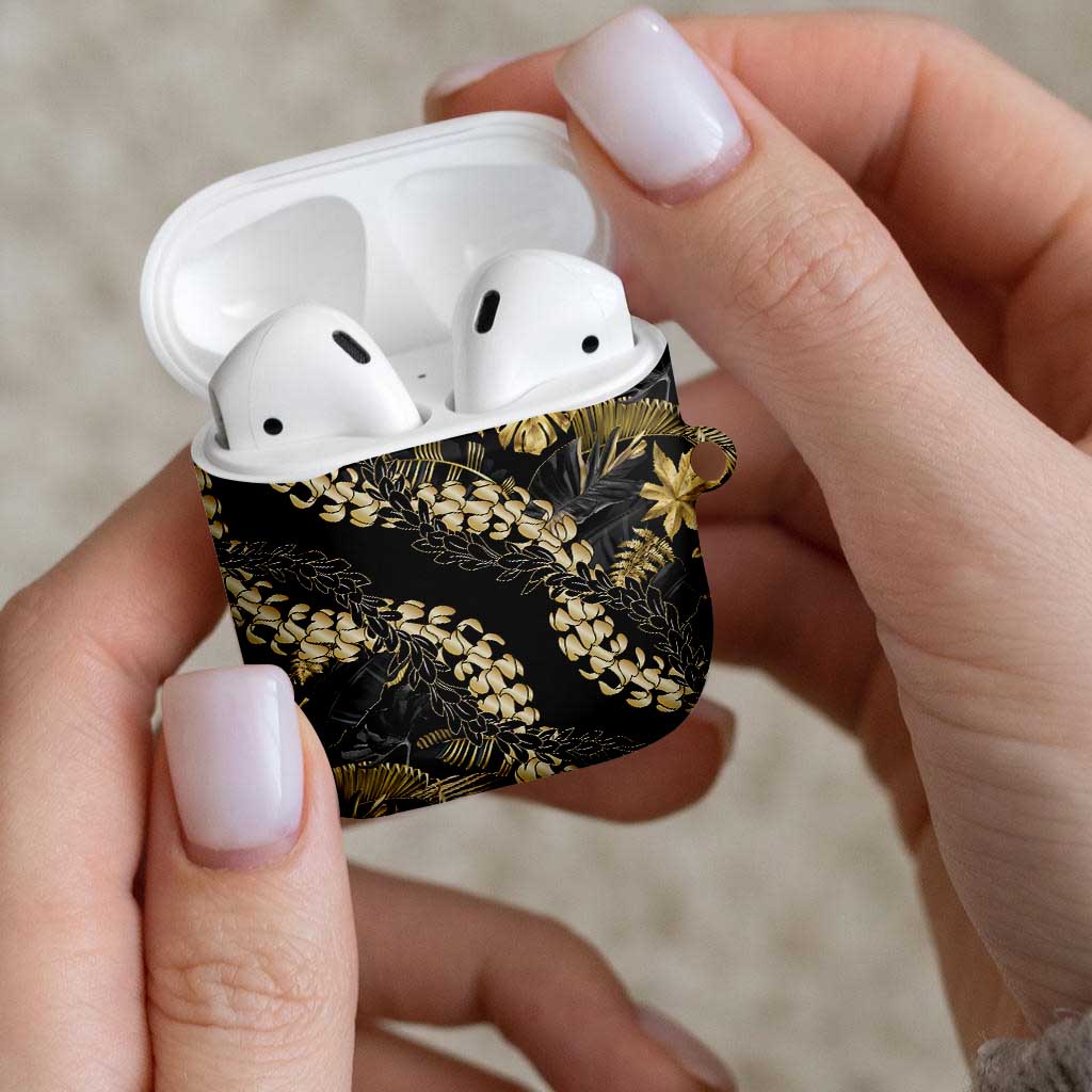 Gold Tropical Leaves Hawaii Mikioi Lei AirPods Case Luxury Stylized - Polynesian Pride