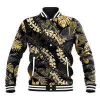 Gold Tropical Leaves Hawaii Mikioi Lei Baseball Jacket Luxury Stylized LT01 Unisex Gold - Polynesian Pride