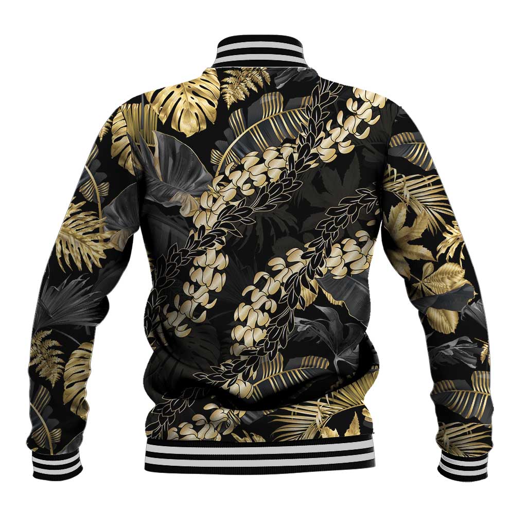 Gold Tropical Leaves Hawaii Mikioi Lei Baseball Jacket Luxury Stylized LT01 - Polynesian Pride