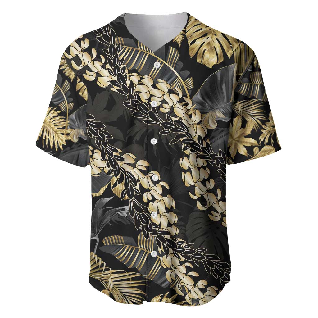 Gold Tropical Leaves Hawaii Mikioi Lei Baseball Jersey Luxury Stylized - Polynesian Pride