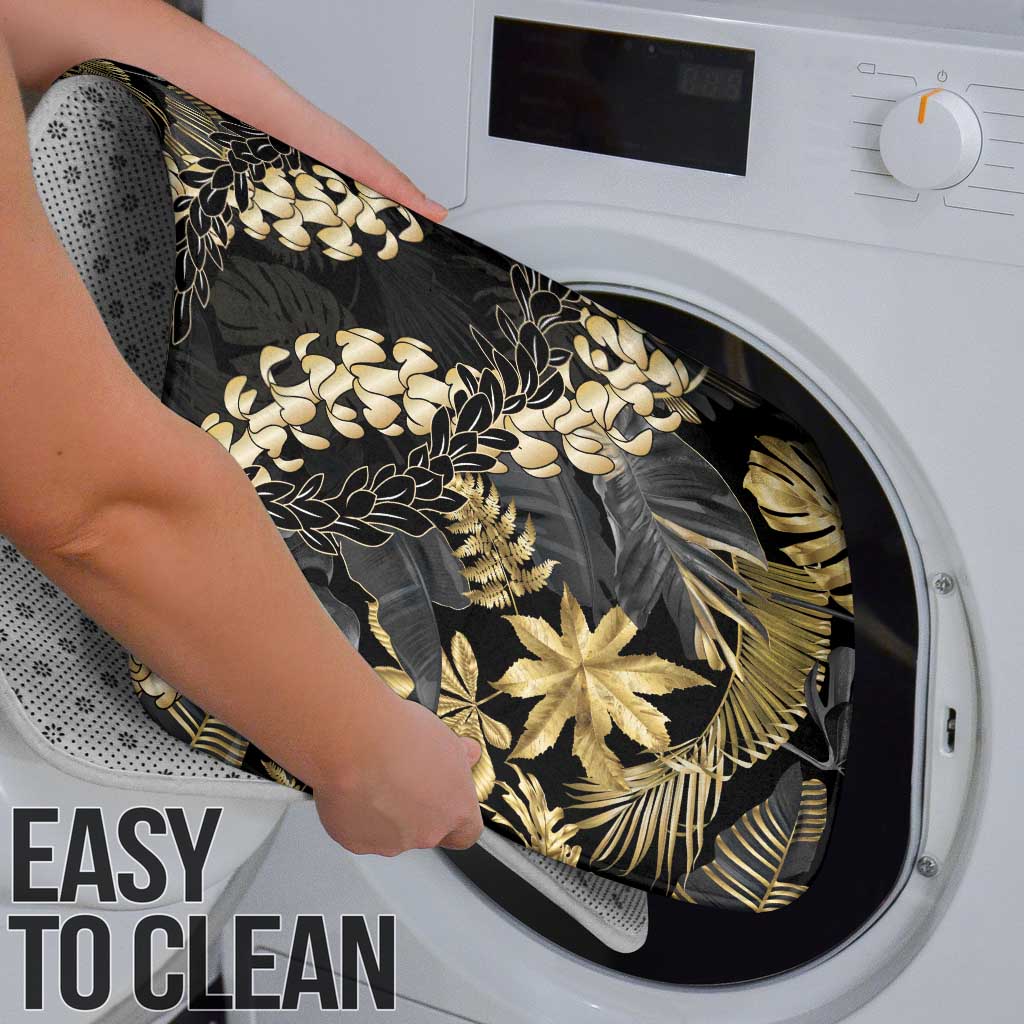 Gold Tropical Leaves Hawaii Mikioi Lei Bathroom Set Luxury Stylized - Polynesian Pride