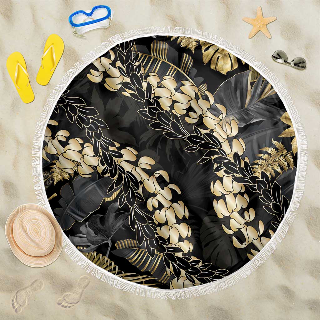 Gold Tropical Leaves Hawaii Mikioi Lei Beach Blanket Luxury Stylized LT01 One Size 150cm Gold - Polynesian Pride