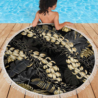Gold Tropical Leaves Hawaii Mikioi Lei Beach Blanket Luxury Stylized LT01 - Polynesian Pride