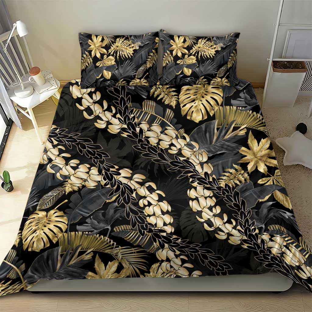 Gold Tropical Leaves Hawaii Mikioi Lei Bedding Set Luxury Stylized - Polynesian Pride