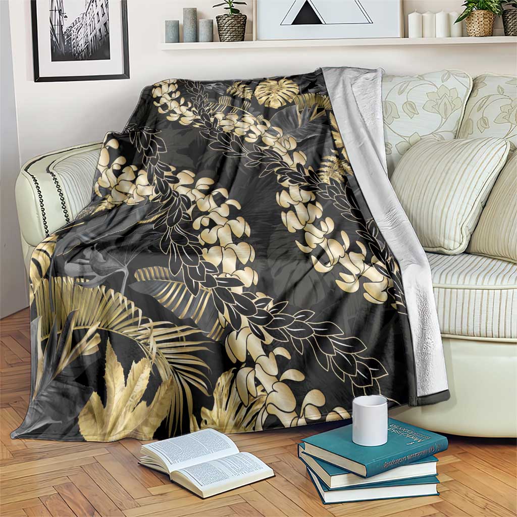 Gold Tropical Leaves Hawaii Mikioi Lei Blanket Luxury Stylized - Polynesian Pride