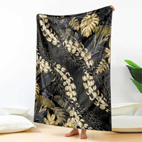 Gold Tropical Leaves Hawaii Mikioi Lei Blanket Luxury Stylized - Polynesian Pride