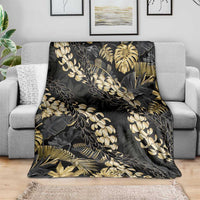 Gold Tropical Leaves Hawaii Mikioi Lei Blanket Luxury Stylized - Polynesian Pride