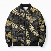 Gold Tropical Leaves Hawaii Mikioi Lei Bomber Puffer Jacket Luxury Stylized - Polynesian Pride