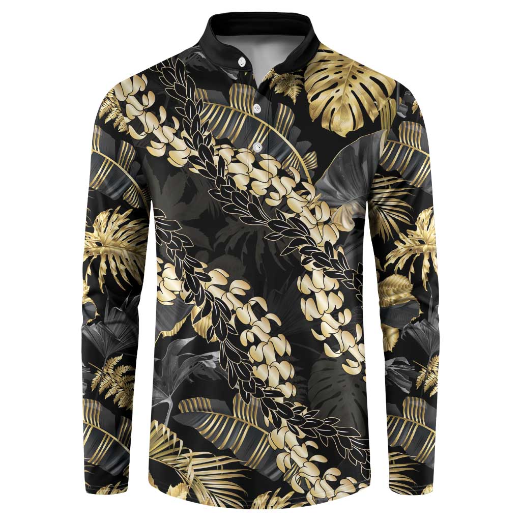 Gold Tropical Leaves Hawaii Mikioi Lei Button Sweatshirt Luxury Stylized LT01 Gold - Polynesian Pride