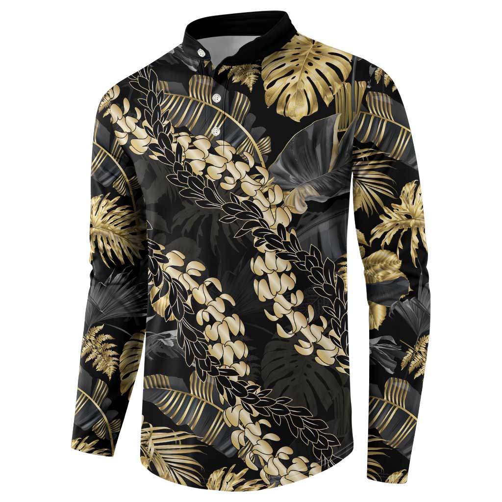 Gold Tropical Leaves Hawaii Mikioi Lei Button Sweatshirt Luxury Stylized LT01 - Polynesian Pride