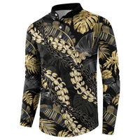 Gold Tropical Leaves Hawaii Mikioi Lei Button Sweatshirt Luxury Stylized LT01 - Polynesian Pride
