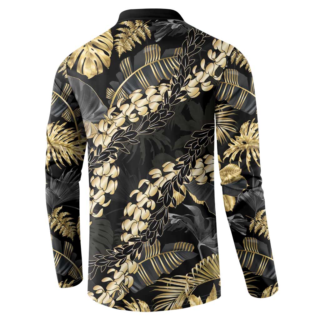 Gold Tropical Leaves Hawaii Mikioi Lei Button Sweatshirt Luxury Stylized LT01 - Polynesian Pride