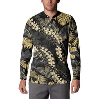 Gold Tropical Leaves Hawaii Mikioi Lei Button Sweatshirt Luxury Stylized LT01 - Polynesian Pride