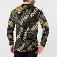Gold Tropical Leaves Hawaii Mikioi Lei Button Sweatshirt Luxury Stylized LT01 - Polynesian Pride