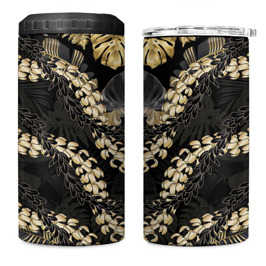 Gold Tropical Leaves Hawaii Mikioi Lei 4 in 1 Can Cooler Tumbler Luxury Stylized - Polynesian Pride