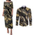 Gold Tropical Leaves Hawaii Mikioi Lei Couples Matching Puletasi and Long Sleeve Button Shirt Luxury Stylized - Polynesian Pride