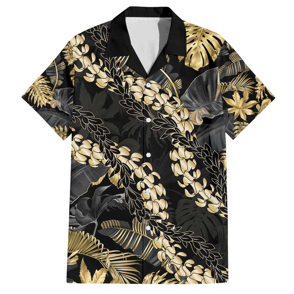Gold Tropical Leaves Hawaii Mikioi Lei Family Matching Puletasi and Hawaiian Shirt Luxury Stylized LT01 Dad's Shirt - Short Sleeve Gold - Polynesian Pride