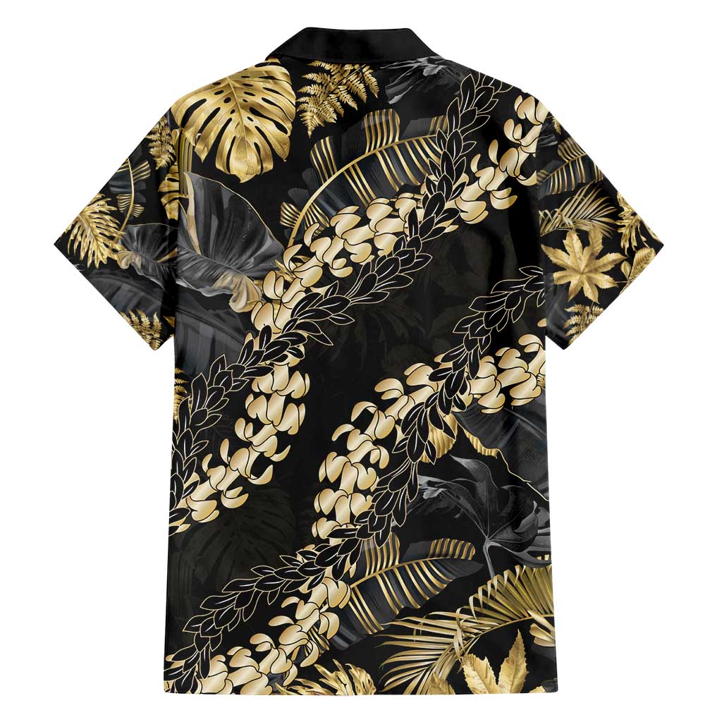 Gold Tropical Leaves Hawaii Mikioi Lei Family Matching Summer Maxi Dress and Hawaiian Shirt Luxury Stylized - Polynesian Pride