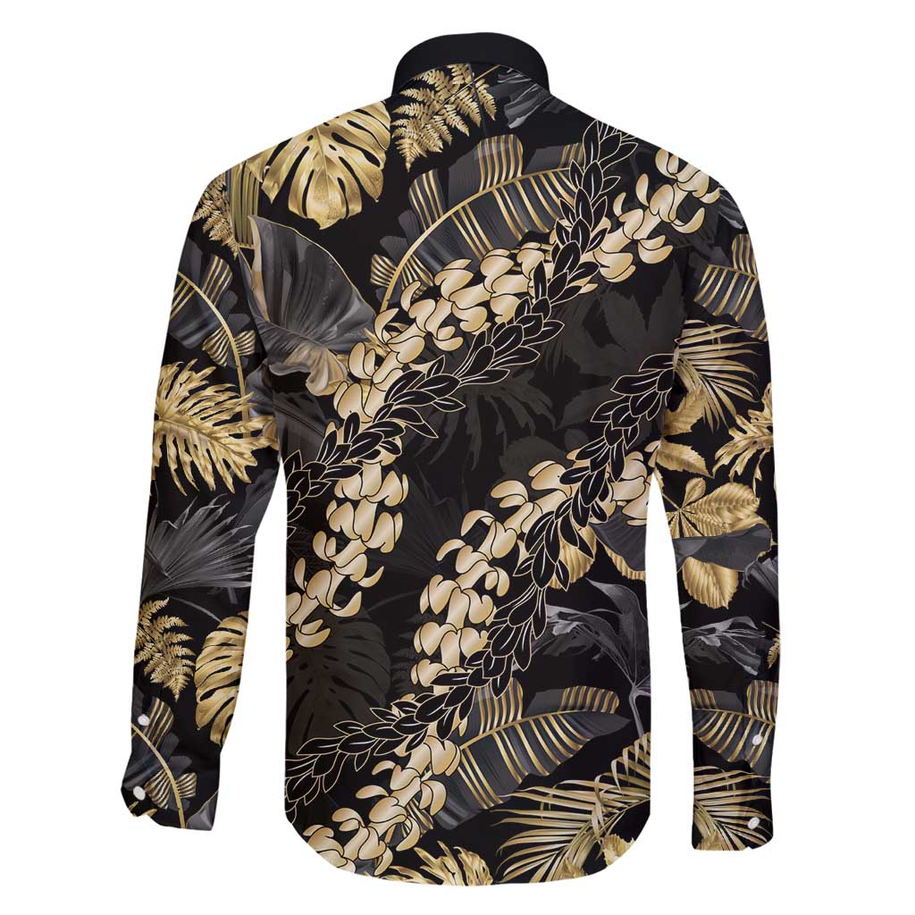 Gold Tropical Leaves Hawaii Mikioi Lei Family Matching Tank Maxi Dress and Hawaiian Shirt Luxury Stylized - Polynesian Pride