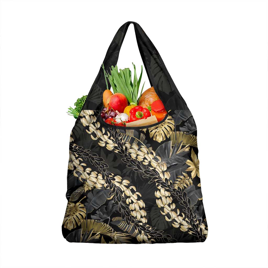Gold Tropical Leaves Hawaii Mikioi Lei Grocery Bag Luxury Stylized LT01 1-pack One Size Gold - Polynesian Pride