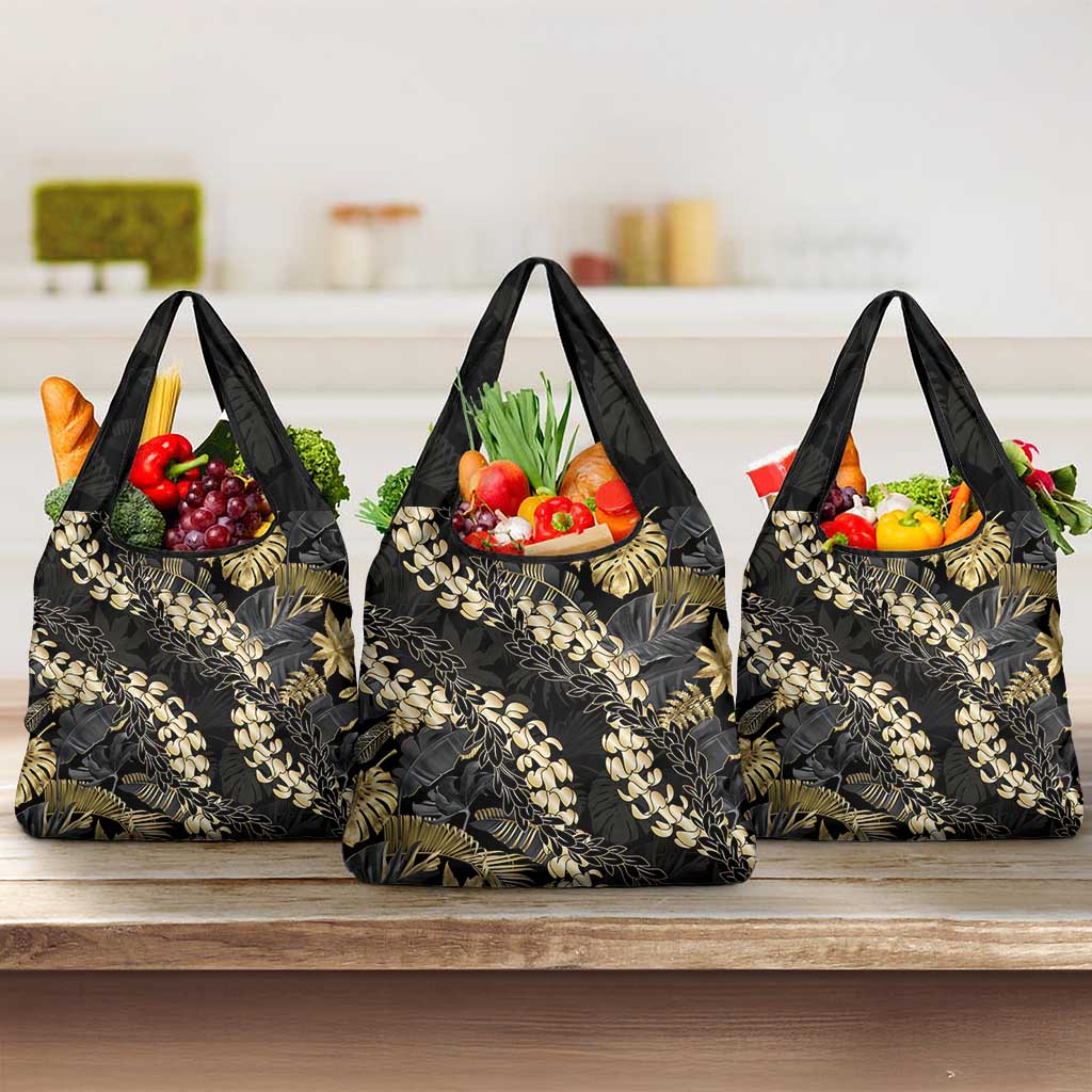 Gold Tropical Leaves Hawaii Mikioi Lei Grocery Bag Luxury Stylized LT01 3-pack One Size Gold - Polynesian Pride