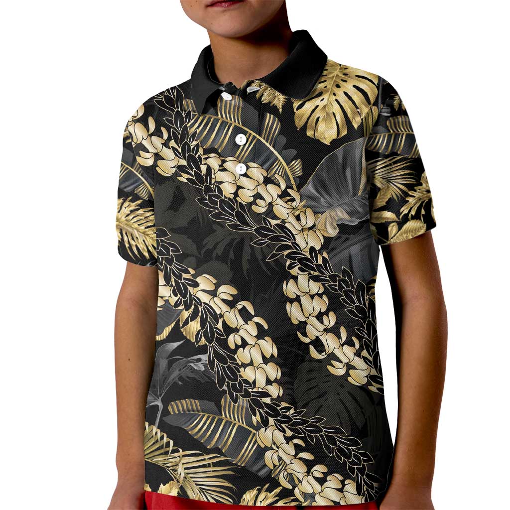 Gold Tropical Leaves Hawaii Mikioi Lei Kid Polo Shirt Luxury Stylized - Polynesian Pride